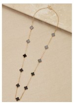 Envy Jewellery Long Necklace With Small Black Clovers (Gold/Black)